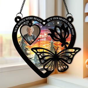 Custom Photo - Your Wings Were Ready - Personalized Window Hanging Suncatcher Ornament