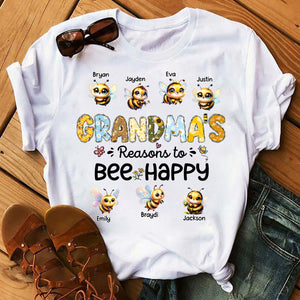 Personalized Pure Cotton T-shirt - Reasons To Bee Happy - Gift For Nana, Grandma, Mom