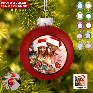 Personalized Christmas Photo Round Ball Ornament - Family Merry Xmas 2024