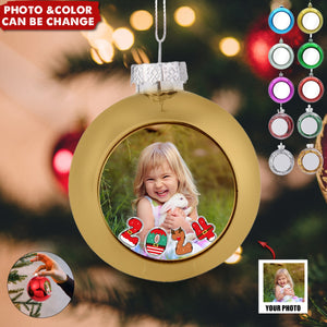 Personalized Christmas Photo Round Ball Ornament - Family Merry Xmas 2024