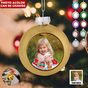 Personalized Christmas Photo Round Ball Ornament - Family Merry Xmas 2024