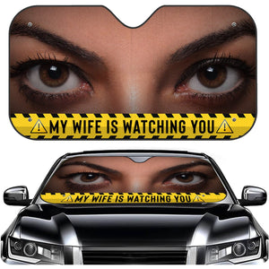 Custom Photo Funny Face Husband Wife Dog Cat Is Watching You - Gift For Family, Pet Lovers - Personalized Car Window Auto Sunshade