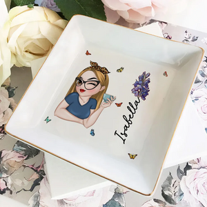 Beautiful Bestie - Personalized Butterflies Custom Birth Month Jewelry Dish