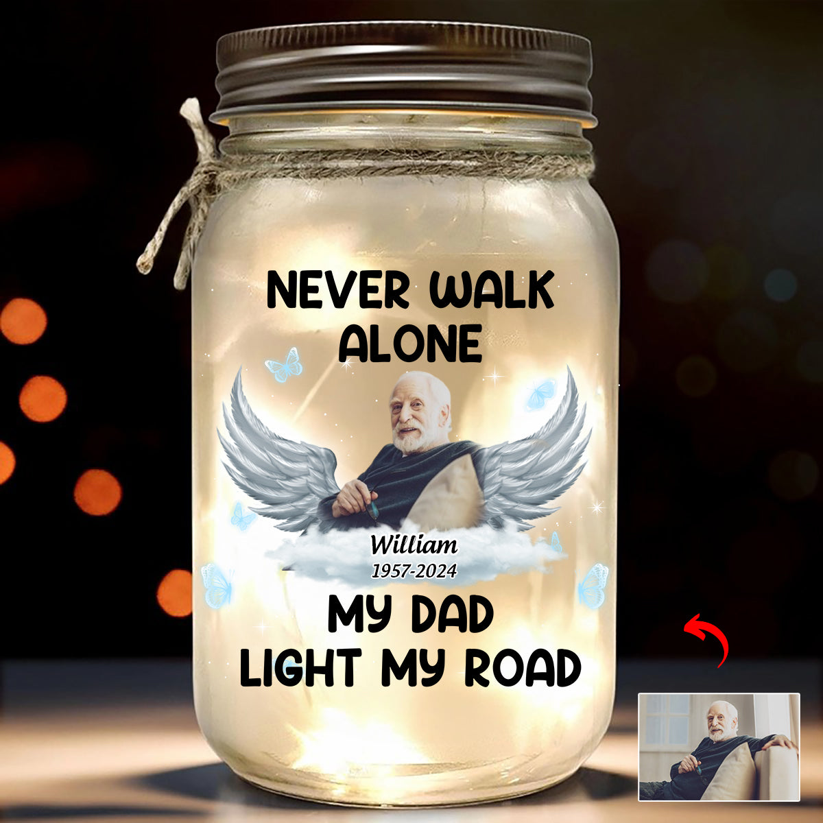 Personalized Never Walk Alone Souvenir  Mason Jar Light