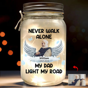 Personalized Never Walk Alone Souvenir  Mason Jar Light