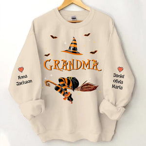 Personalized Nana Life Witch Halloween Sweatshirt With Grandkids Name On The Sleeve