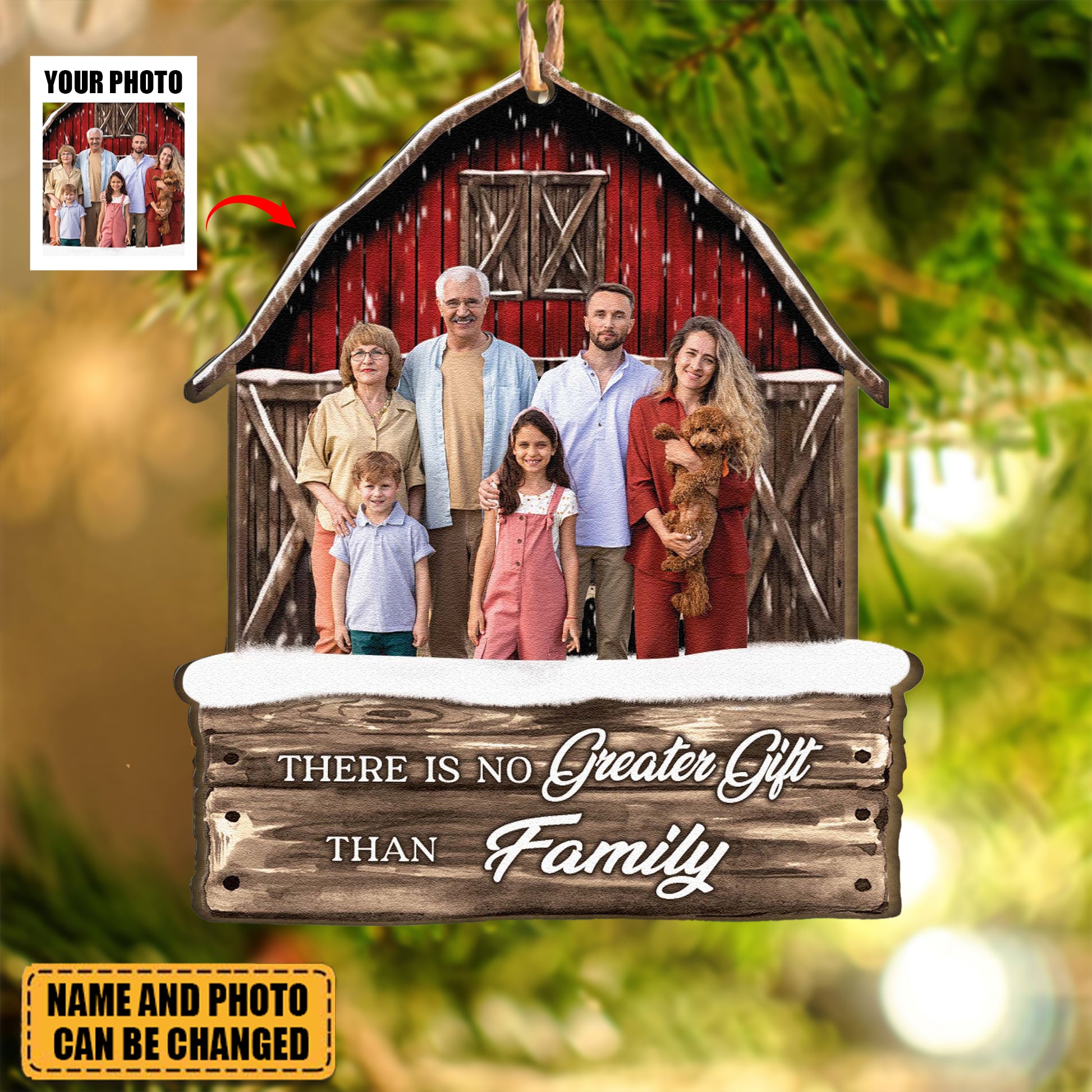 Red Barn Christmas Family Custom Photo - Personalized Photo Acrylic Ornament