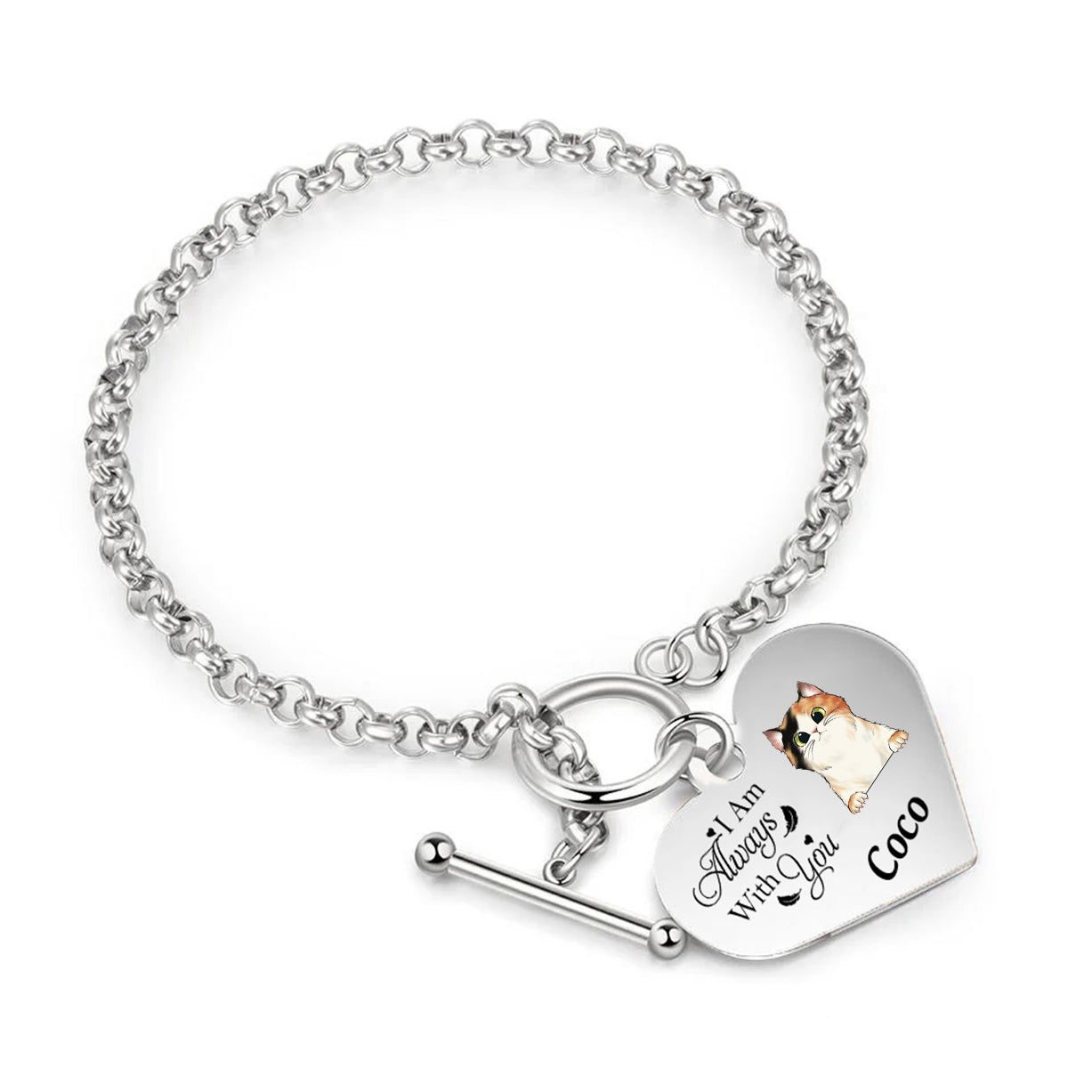 Personalized Engraved Heart Bracelet I'm Always With You - Memorial Gift For Cat/Pet Lovers