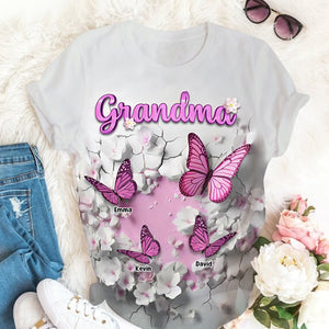 Personalized Crack In A Wall Butterfly All-over Print T Shirt Gift For Grandma