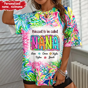 Personalized 3D Scribble Doodle Spandex T-shirt - Blessed to be called Grandma Nana Gigi