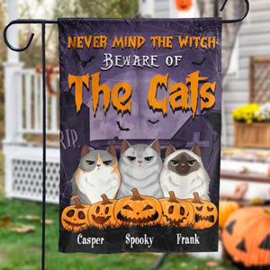 Never Mind The Witch Beware Of The Cat - Personalized Funny Cat Flag, Halloween Ideas