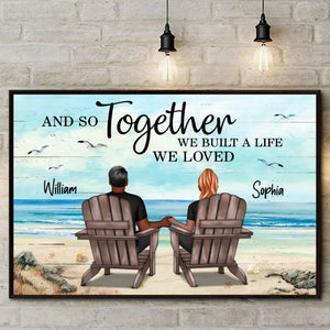 Personalized Couple Beach Landscape Retro Vintage Poster