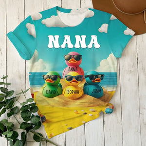 Personalized Ducklings Grandkids Summer Beach 3D T Shirt Gift For Grandma