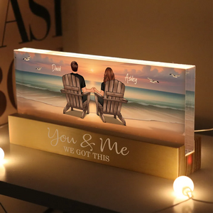 Personalized Acrylic Block LED Night Light - Eternal Sunset Beach Couple - Anniversary Gift For Husband, Wife