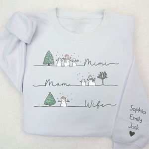 Wife Mom Mimi Christmas Snowman And Grandkids - Family Personalized  Sweatshirt