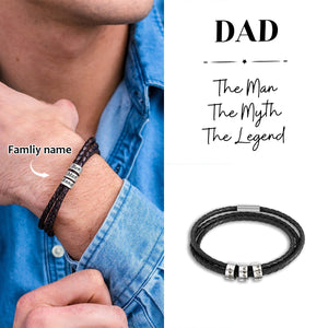 Personalized Men Braided Leather Bracelet with Small Custom Beads