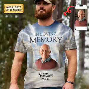 Memorial Upload Photo Heaven Gate Sky, In Loving Memory Personalized 3D T-shirt