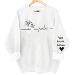 Mimi Christmas Snowman And Grandkid Names On Sleeve - Family Personalized Sweatshirt