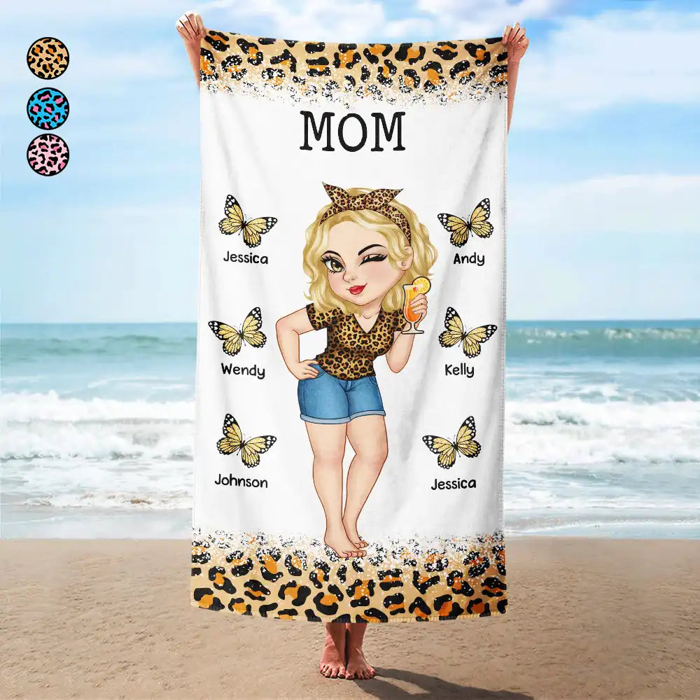 Personalized Soft Beach Towel - Butterflies Leopard Print Girl - Gift For Mom, Grandma, Kids