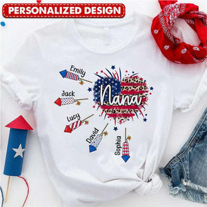 Personalized 4th of July Heart Patriotic Firework Pure Cotton T-Shirt