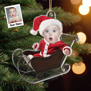 Welcome Newborn Baby - Personalized Babys Photo First Christmas Ornament