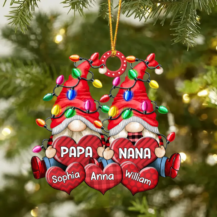 Christmas Light Dwarf Couple Papa Grandma Sweet Heart - Personalized Acrylic Ornament