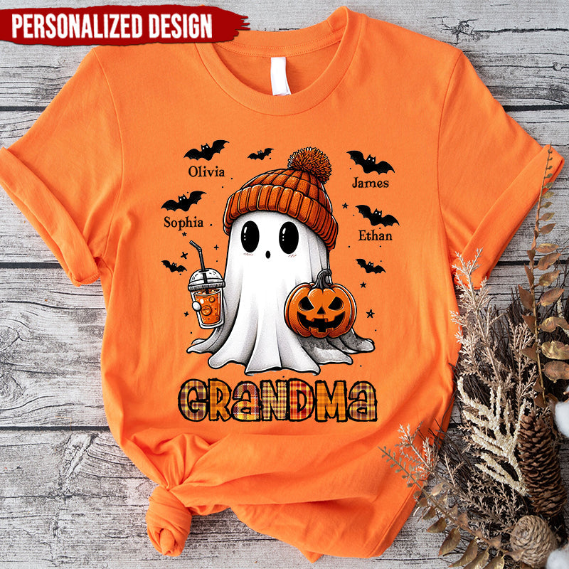 Grandma Ghost, Pumpkin And Bat Kid Names - Personalized Spandex T-Shirt