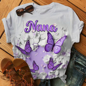 Personalized Crack In A Wall Butterfly All-over Print T Shirt Gift For Grandma