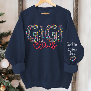 Gigi Claus Christmas lights And Grandkids Personalized Christmas Merry Sweatshirt