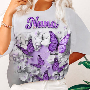 Personalized Crack In A Wall Butterfly All-over Print T Shirt Gift For Grandma