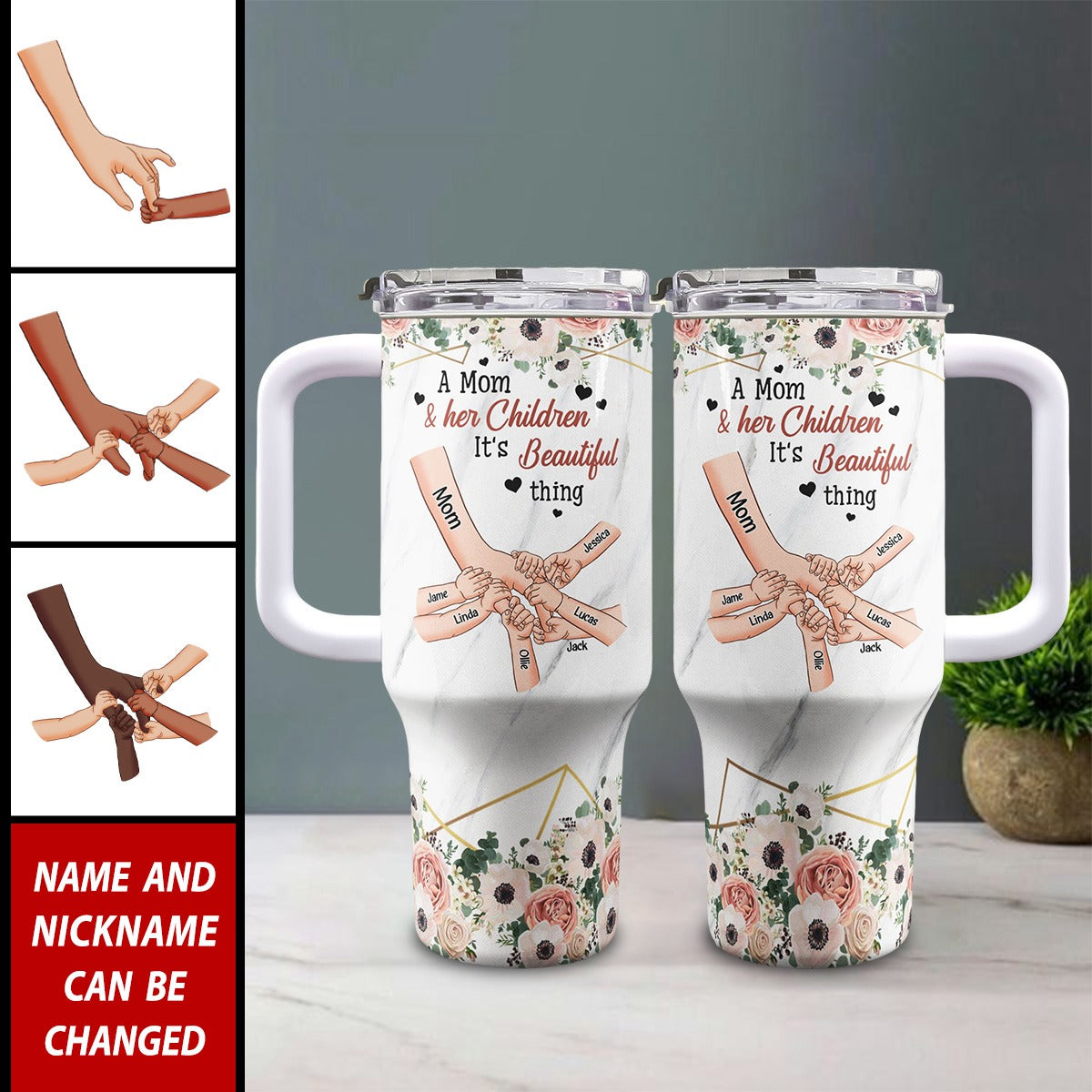 Personalized Holding Hand With kids Tumbler Gift For Mom