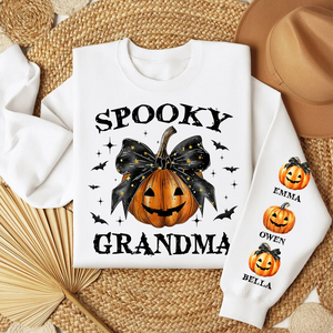 Personalized Sleeve Printed Sweatshirt - Spooky Grandma Mom Halloween Pumpkin