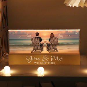 Personalized Acrylic Block LED Night Light - Eternal Sunset Beach Couple - Anniversary Gift For Husband, Wife