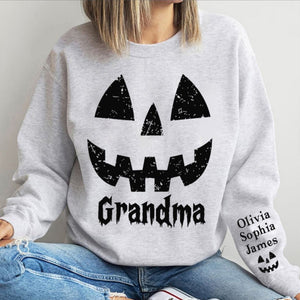 Halloween Pumpkin Grandma Nana Sleeve Custom Name Personalized Sweatshirt