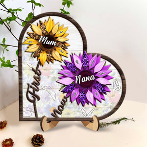 First Mom Now Grandma - Gift For Mothers, Grandmas, Aunties - Personalized 2-Layered Wooden Plaque With Stand