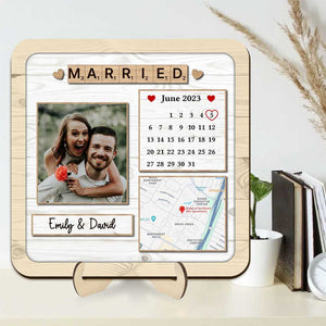 Anniversary Couple Custom Photo, Locations, Names - Personalized Memorial Wooden Plaque