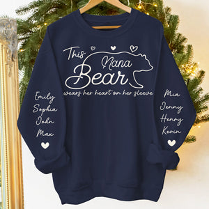 This Mama Bear Wears Her Heart On Her Sleeve - Family Personalized Unisex Sweatshirt