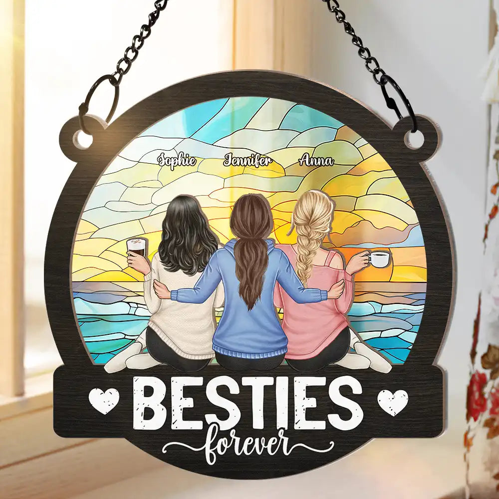 Personalized Window Hanging Suncatcher Ornament - Besties Forever Sitting Together