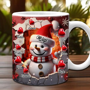 Red Snowman Grandma With Heart Kids - Personalized 15oz Christmas Mug