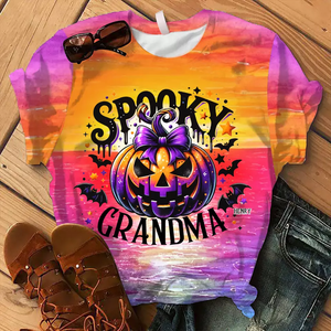 Spooky Pumpkin - Personalized Halloween Spandex T-shirt Gift For Grandma, Mother