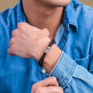 Personalized Men Braided Leather Bracelet with Small Custom Beads