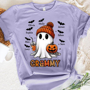 Grandma Ghost, Pumpkin And Bat Kid Names - Personalized Spandex T-Shirt