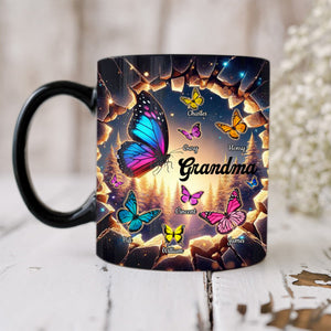 Personalized Black Mug Hole In A Wall Grandma With Butterfly Kids