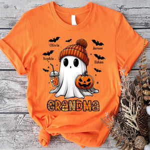 Grandma Ghost, Pumpkin And Bat Kid Names - Personalized Spandex T-Shirt