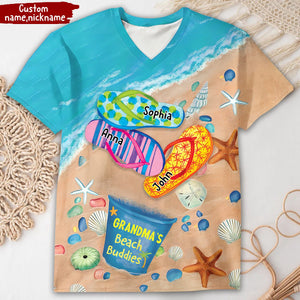 Personalized Grandma's Beach Buddies Summer Flip Flop All-over Print T Shirt