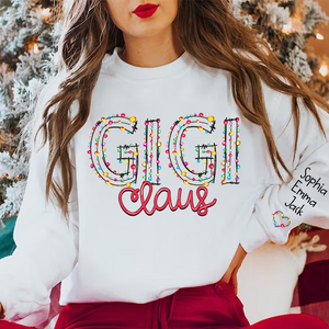 Gigi Claus Christmas lights And Grandkids Personalized Christmas Merry Sweatshirt