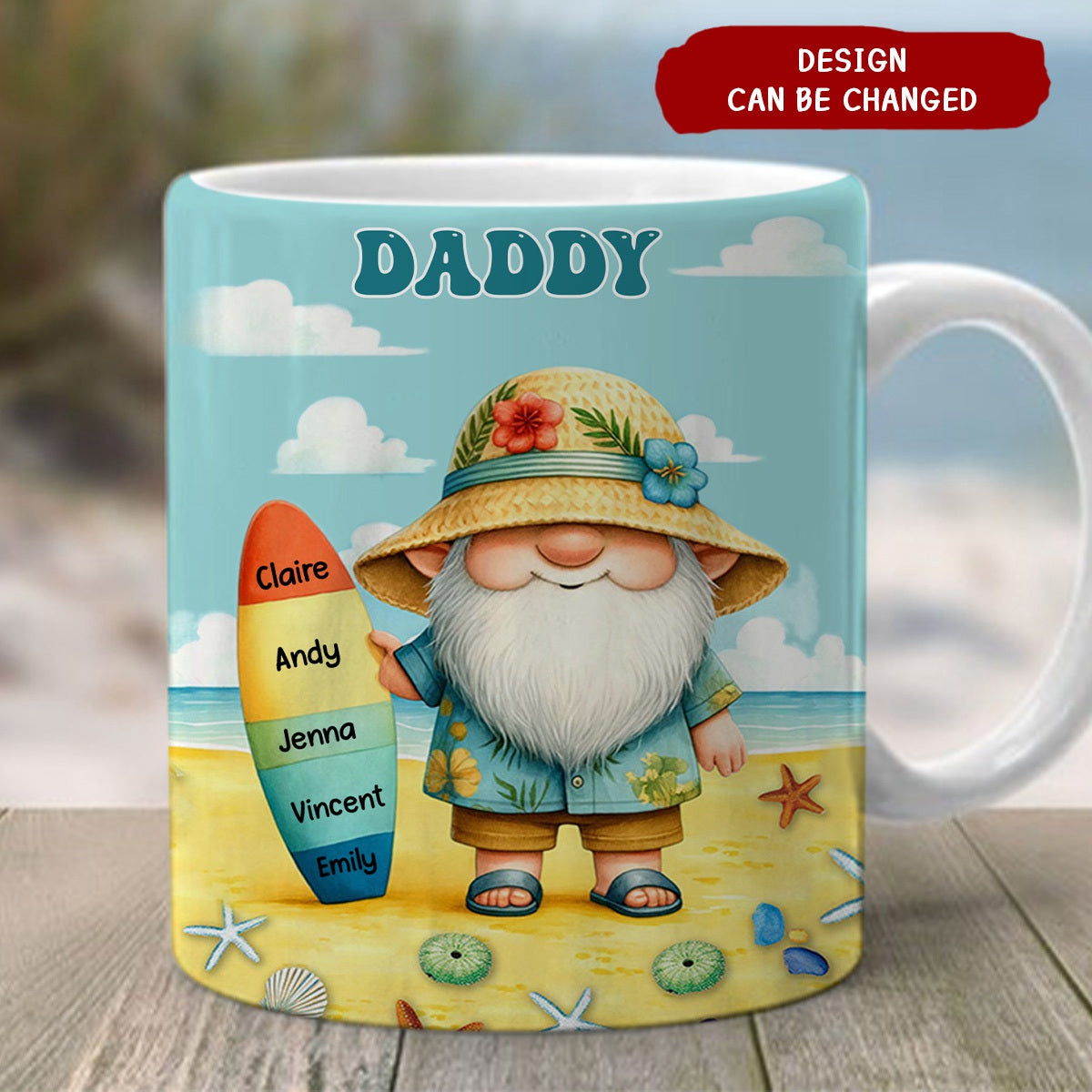 Personalized Surfboard Summer With Grandkids Name White Mug