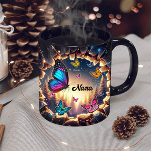 Personalized Black Mug Hole In A Wall Grandma With Butterfly Kids