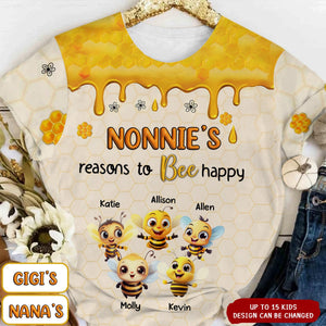 Personalized Grandma's Reasons To Bee Happy All-over Print T Shirt