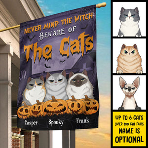 Never Mind The Witch Beware Of The Cat - Personalized Funny Cat Flag, Halloween Ideas